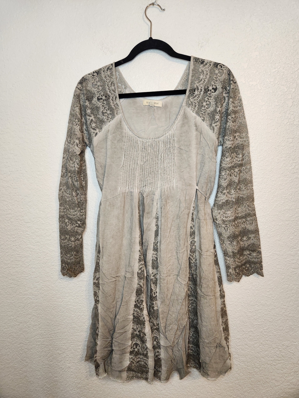 Black Swan BD154305 Light Gray Lace-Panel Boho Tunic Dress Size M